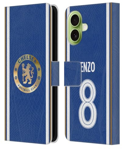 Head Case Designs Offizielle Chelsea Football Club Enzo Fernández 2023/24 Spieler Home Kit Leder-Wallet-Hülle Kompatibel mit Apple iPhone 17