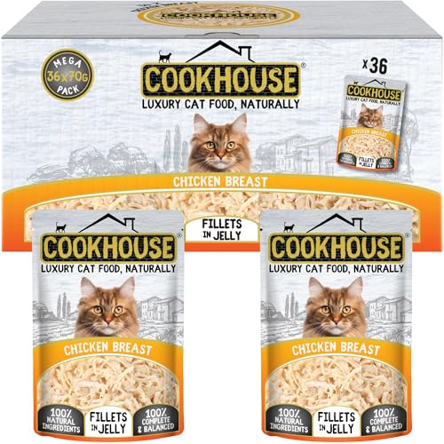 COOKHOUSE 100% Natural & Complete Luxury Wet Cat Food - 36 x 70g Pouches - Chicken Breast - Fillets in Jelly