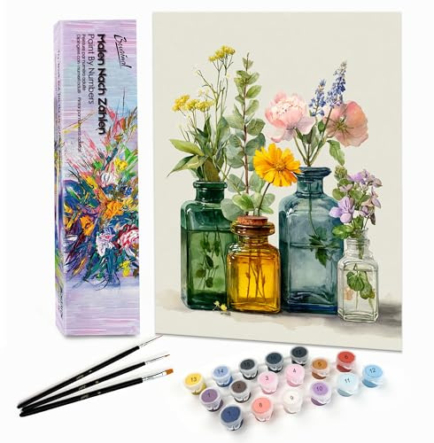 Bougimal peinture par numéro adulte paysages avec pinceaux et acryliques bricolage peintures kits, pour la décoration intérieure maison, Fleurs colorées 67, 28x35cm (sans cadre)