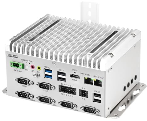 PeeliCeeli Mini PC Industrial Fanless, 6 COM RS232/RS485/422 Port, DIN Rail Computer Mini J6412, 2 x RJ45 Gb LAN, 4K HD Display, USB, DDR4, SIM Embedded Mini-PC, SATA, 32GB RAM 1TB SSD
