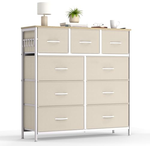 HOKEEPER Kommode Stoffbezug | Sideboard, Chest of Drawers, Stoffschubladen, mit Schubladen, für Wohnzimmer, für Schlafzimmer, weiche Stoffschubladen