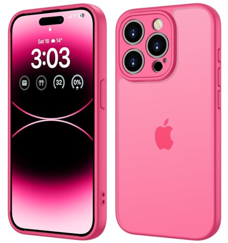 ORDA für iPhone 14 Pro Hülle, Leuchtend Rosa | Matt Handyhülle, Kratzfest Transluzente Rückseite Schutzhülle, Anti-Fingerabdruck Case