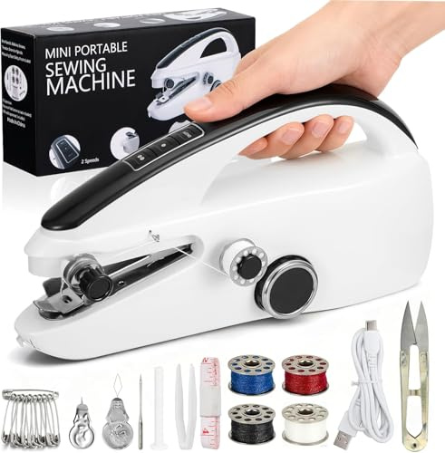 NIUBDHQ Handheld Sewing Machine, Mini Sewing Machine, Battery/USB Powered, 2 Speeds, Easy to Use, Portable Sewing Machines Kits for Beginners, Easy Sewing of Clothes and Fabrics, Suitable for Home DIY