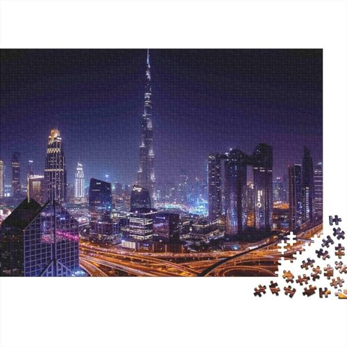 1000 Piece Jigsaw Puzzle Night Lights Rainbow - Challenging for Adults & Family, Neon Art Brain Teaser 38x26cm