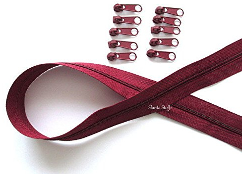 5m Reißverschluss endlos, Spirale 3mm + 15 Schieber/Zipper 32 Farben, Meterware (Bordeaux)