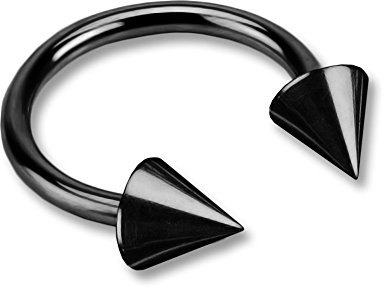 viva-adorno® Hufeisen Piercing Edelstahl Spikes Augenbrauenpiercing Z55, Schwarz, 1,2 x 8 x 3+3mm