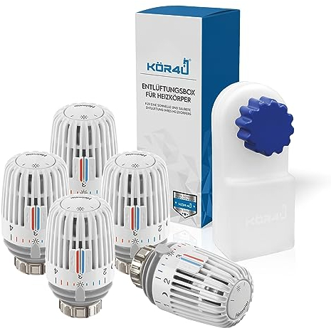 5x IMI Heimeier Thermostat-Kopf 6000-00.500, inklusive 1x Heizkörperentlüftungsbox