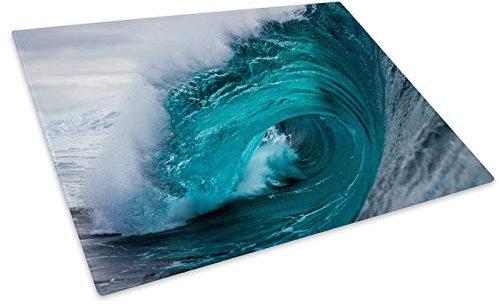 Blue Teal White Wave Nature Glass Chopping Board Kitchen Worktop Saver Protector