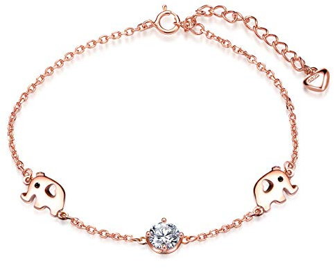 Unendlich U Mädchen Damen 925 Sterling Silber Herz Armband Armkette mit Zwei Elefant Armkettchen Armschmuck Verstellbare,Rosegold