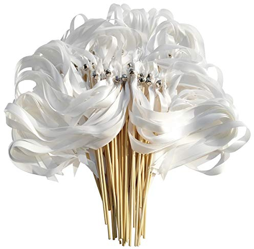 Kingsnow Lot de 50 Baguettes de Ruban avec Triple Ruban et Baguette argentée pour fête de Mariage White-50pcs