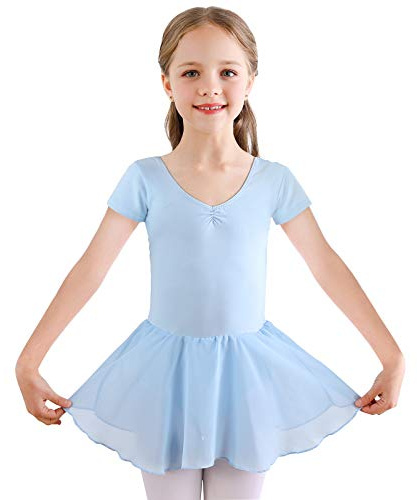 Bezioner Kinder Ballettkleidung Mädchen Ballettkleid Kurzarm Balletttrikot Ballettanzug Tanzkleid Tanzbody aus Baumwolle mit Chiffon Rock Tütü