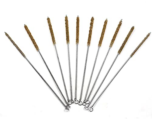 Chiloskit 10 Pcs Brass Wire Tube Brush Kit, 30cm Long Handle Pipe Cleaner Brush for Deep Cleaning, Round Wire Bottle Brushes for Engine Auto Parts, Metal Tubes, Cylinders & Narrow Space (6mm)