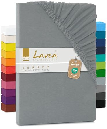 Lavea Spannbettlaken 180x200cm-200x200 - aus atmungsaktiver Baumwolle - Passgenau für Standardmatratzen bis 20cm - Silbernes Bettlaken mit Gummizug - Jersey Spannbetttuch 180x200cm-200x200