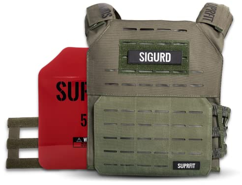 SUPRFIT - Sigurd 3D Gewichtsweste mit 2 x 2.6 kg für Calisthenics, Krafttraining & Crossfit - Verstellbare Weight Vest für bis zu 17 kg - Unisex Trainingsweste mit Gewichten - Weighted Vest Olivgrün