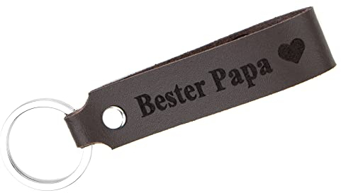 TIDERO Schlüsselanhänger Leder mit Gravur Bester Papa, beidseitig | Vatertagsgeschenk, Geschenk für Papa, Vatertag, Geburtstag | 100% Handmade in Germany (Dunkelbraun)