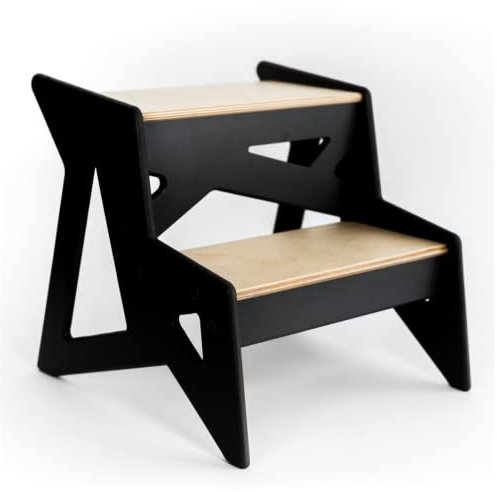 Holz Tritthocker kinder klein zwei stufen erwachsene 2 stufen leiter holz kinder verwenden es in der küche (Schwarz Geometric)