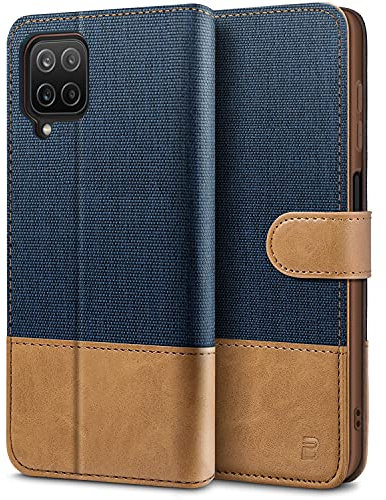 BEZ Handyhülle für Samsung Galaxy A12 Hülle, Tasche Kompatibel für Samsung A12 / M12, Schutzhüllen aus Klappetui mit Kreditkartenhaltern, Ständer, Magnetverschluss, Blaue Marine
