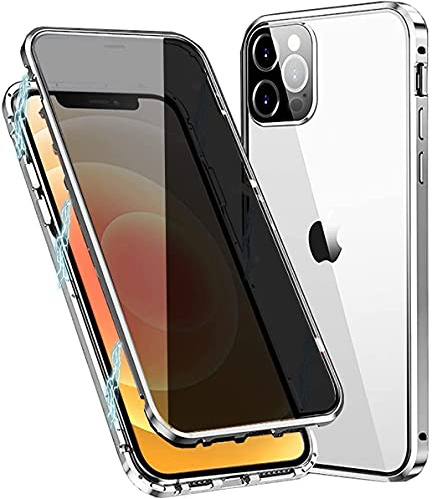 Anti-peep Magnetische Adsorption Hülle für iPhone 12 Mini Anti-Spy Handyhülle 360 Grad Metall Case Privat Screen Schutz doppelseitige Gehärtetes Glas Schutzhülle Anti-Spähen Flip Cover,Silber