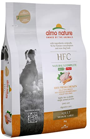 Almo Nature HFC Adult Dog M/L - 100% Frischer Huhn - Komplett-Trockenfutter für ausgewachsene Hunde, mittelgrosser/grosser Rassen 8 Kg