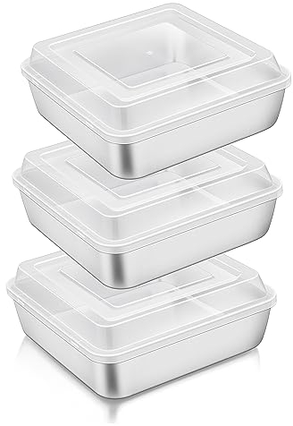 TeamFar 6 In Square Cake Pans, Stainless Steel Mini Square Lasagna Cake Brownie Pan for Baking Roasting, Non-Toxic & Sturdy, Brushed Finished & Dishwasher Safe-(3 Pans + 3 Lids)