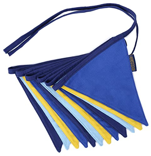 Papierdrachen Wimpelkette als Kinderzimmer Deko | 3m Wimpel je 16x18cm 12Stück | Blau Gelb | Fähnchen Girlande Kindergeburtstags-dekoration Set 4