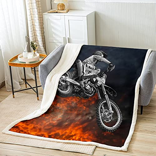 3D Motocross Decke 150x200cm Grau Kinder Jungen Extremsport Thema Kuscheldecke Motorrad Sport Biker Lokomotive Drucken Wohndecke Flanell Fleecedecke
