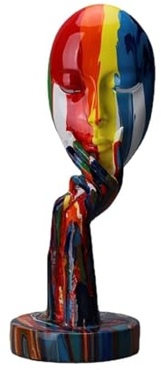suruim Schlichte kreative Bunte Frauengesichtskulptur Denkerin Lady Skulptur abstrakte Charaktere Handwerk Ornamente Home Office Wohnzimmer Arbeitszimmer Dekorationen (groß 39 cm)