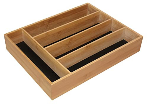 Box and beyond Range-Couverts - Organiseur de tiroir - 5 Compartiments - Bambou Naturel - 38x29x7cm, Natural/Black