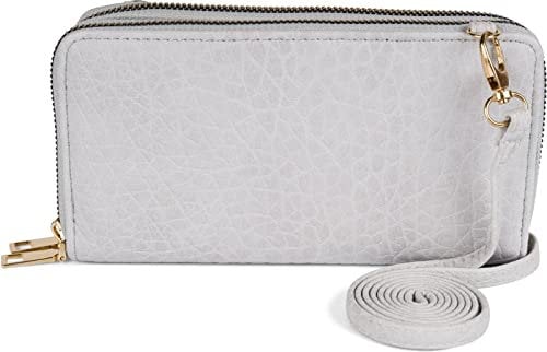styleBREAKER Damen 2 in 1 Mini Bag Umhängetasche mit genarbter Oberfläche, Geldbörse, Handytasche, Schultertasche 02012364, Farbe:Hellgrau