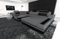 Sofa Wohnlandschaft Mezzo U Form Ledersofa - mit LED Beleuchtung, verstellbare Kopfstützen, Recamiere/Lederfarben wählbar/Ausrichtung Ottomane wählbar (Ottomane rechts, Grau-Schwarz)