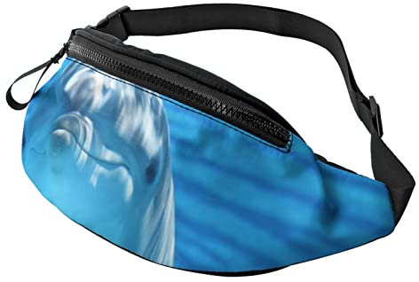 Bauchtasche mit Kopfhörerloch Multifunktionale Fanny Pack Sport Bag Lächelnder Delfin für Sport Running Camping Fahrrad Reisen Joggen Laufen 35×14 cm