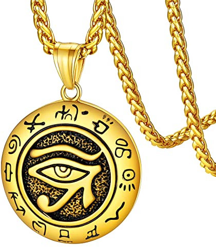 FaithHeart gold Horusauge Halskette für Herren Jungen Medaillon Auge von Horus Anhänger für Geburtstag Valentinstag