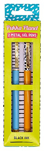 Pukka Pad, Pukka Planet Metal Pens with Refillable Gel Ink in Plastic Free Packaging - Perfectly Weighted - Smooth, Precise Black Ink and Removable Cap – Pack of 2, Blue and Orange