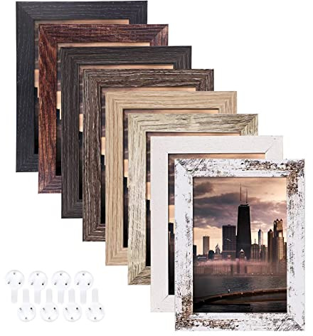 5x7 Picture Frames Set of 8, Rustic Picture Frames Multi Wood-Color,Vertical and Horizontal Formats for Wall Hanging and Tabletop Display,Perfect for Rustic Home & Office Decor