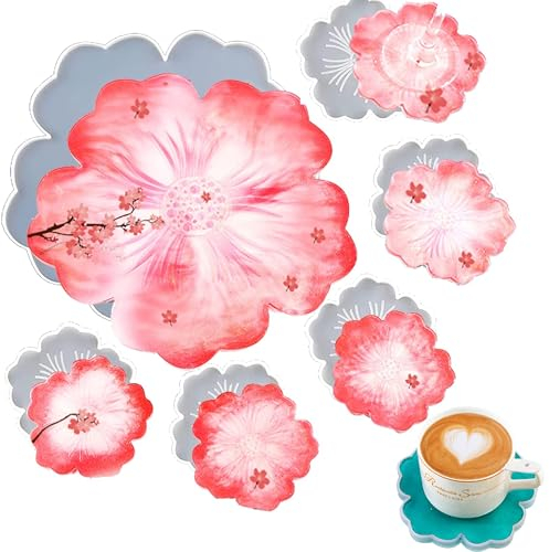 DXIA 6 Stück Silikonformen Epoxidharz, Silikonform Untersetzer, große Harz Tablettform, DIY Set Kunstharz Gießen, Resin Art Achat Untersetzer, Silikonform Epoxidharz Kristalle, Epoxid Formen Set