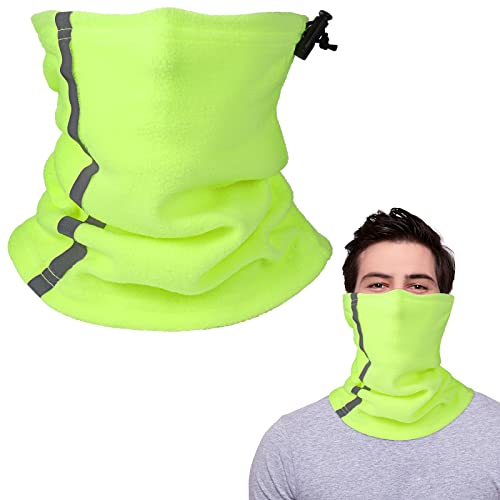 Neer Winter Schlauchschal mit Hoher Sichtbarkeit Multifunktionstuch Unisex Winddicht Sport Nackenwärmer mit Reflektierend Streifen und Elastisch Kordel für Herren Damen (Fluoreszierendes Grün)