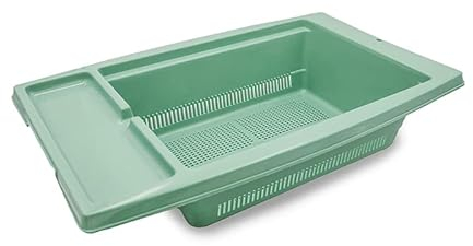 Virsus Scolaverdure da lavello 51A, misura 43x26x10,5 cm, privo di BPA, cestello scolapasta, scolapiatti colino per verdure, frutta, posate, stoviglie per lavandino (Verde Acqua)