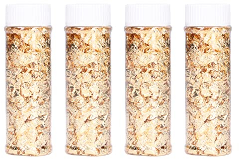 Serlium 4 Stück Blattgoldflocken für Harz, 10 g Goldflocken zum Basteln von Nagelschmuck zur Schleimmalerei
