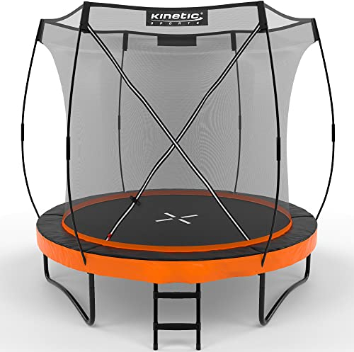 KINETIC SPORTS Trampolin Outdoor 'Ultimate Pro' Ø 244/305/366/427 cm – TÜV Rheinland, Kindertrampolin mit Leiter, Fieberglas-Netz, Gartentrampolin im Kürbis-Design, bis zu 160 kg