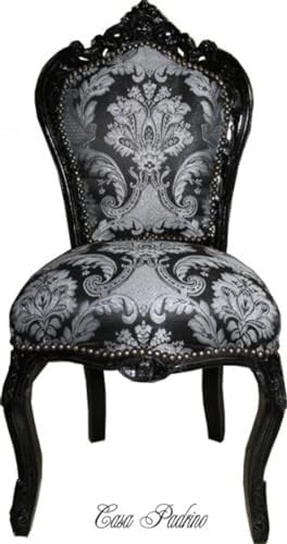 Casa Padrino Barock Esszimmer Stuhl Paisley Muster Schwarz/Schwarz - Antik Stil Möbel