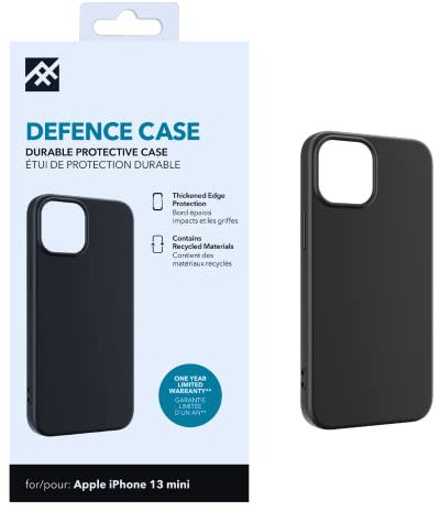 ZAGG iFrogz Defence Protective Case Compatible with iPhone 13 Mini, Durable, Snap On, Smudge Resistant, Slim, Recycled, Black