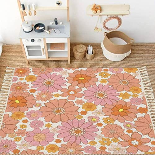 Teppich, Retro, nahtlose Textur, Vintage-Stil, 70er-, 60er-Jahre-Stil, Rosa / Orange, ideal für gewebte Teppiche, Schlafzimmer, Badezimmer, Puderzimmer, Waschküche, Kinderspielzimmer, Boho-Teppich,