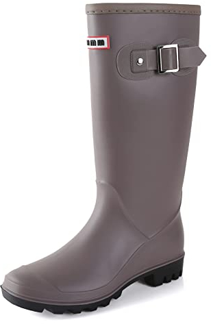 Foinledr Stivali Gomma Donna Stivali Pioggia Stivali in Gomma Stivali di Gomma Donna Stivali Impermeabili Giardinaggio Alti Stivali da Giardino Scarpe Pioggia Donna Stivaletti Pioggia, Grigio, 36 EU