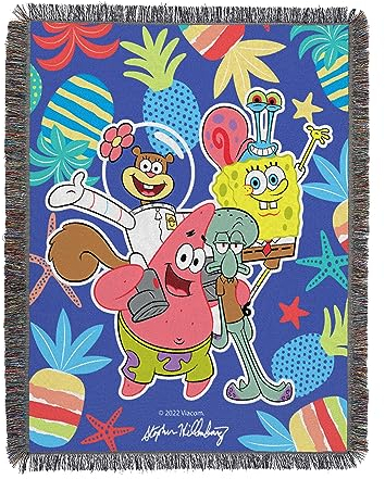 NORTHWEST Spongebob Schwammkopf gewebte Wandteppich-Überwurfdecke, 121,9 x 152,4 cm, Gruppenbild