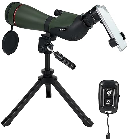Svbony SA412 Spotting Scopes 20-60x80mm, HD FMC Range Spotter Scope with 1.25” Eyepiece, with SV146 Adjustable Desktop Tripod Phone Adapter Wireless Controller,for Target Shooting Hunting