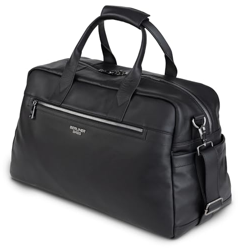 Berliner Bags Premium Weekender Milan, Reisetasche aus Leder, Handgepäck für Damen und Herren - Schwarz