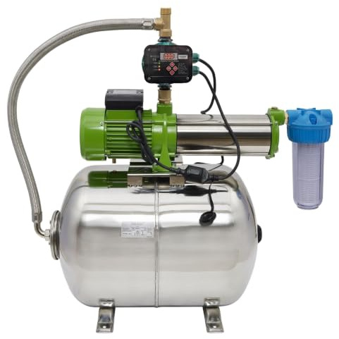 Hauswasserwerk 100 L Edelstahl CHM GmbH® 2100 Watt, 7,8 Bar einstellbar mit LED Display Gartenpumpe, Wasserpumpe