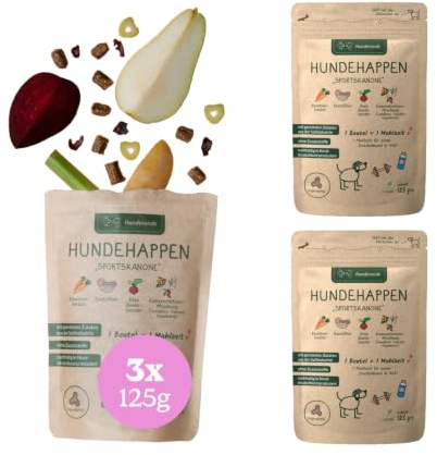 Hunderunde – Hundehappen Sportskanone 3×125 g – vegane Hundeleckerli für Training & Spaziergang – fettarm & proteinarm – mit Rote Beete & Fenchel – getreidefrei – ideal bei Sensitivität – Hundesnack