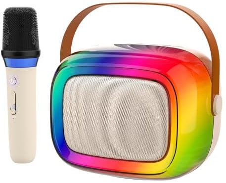 Karaoke Machine for Kids with 1 Wireless Microphone，Mini Karaoke Bluetooth Speaker,Kid Karaoke Voice Changer Mic Game Birthday Present/Toy Gift/Party Light for 3-12 Year Old Boy Girl Children Adult