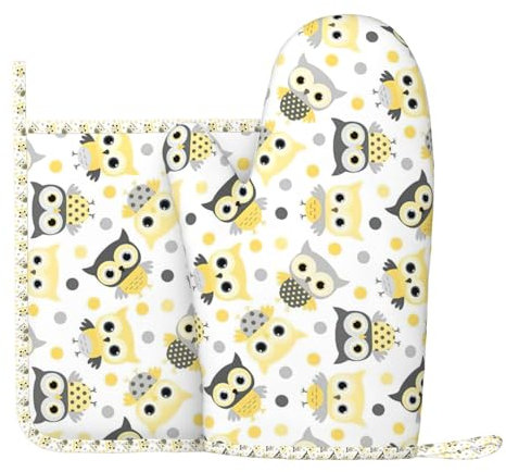 2-teiliges Küchenset mit Tier-Cartoon-Eulen-Motiv, hitzebeständige Grillhandschuhe, Topflappen